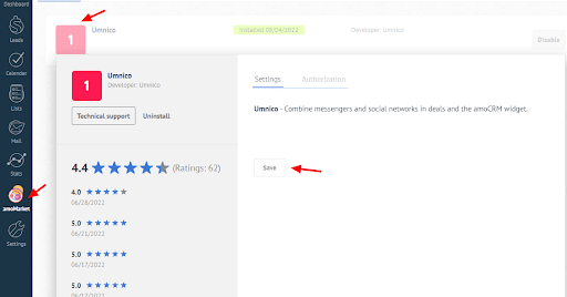 AmoCRM settings in Umnico