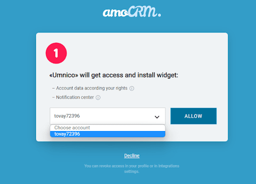 AmoCRM link account