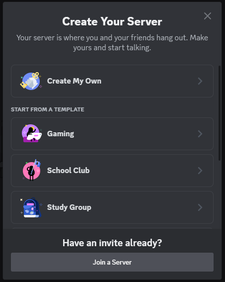 Discord Development Portal - New Server settings