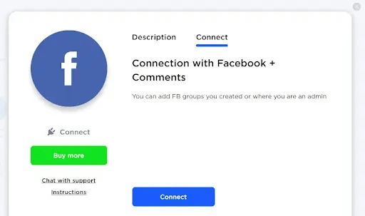 Facebook connection window