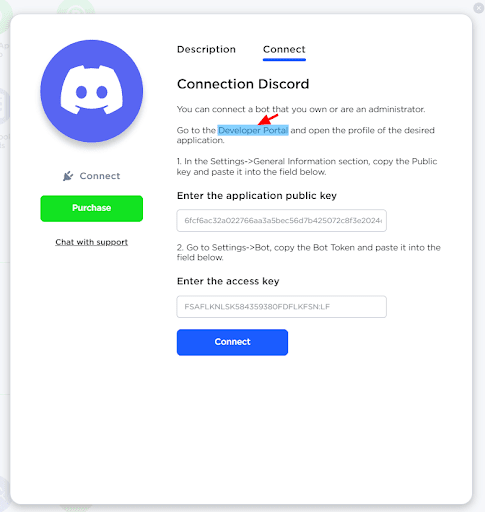 Discord connection window