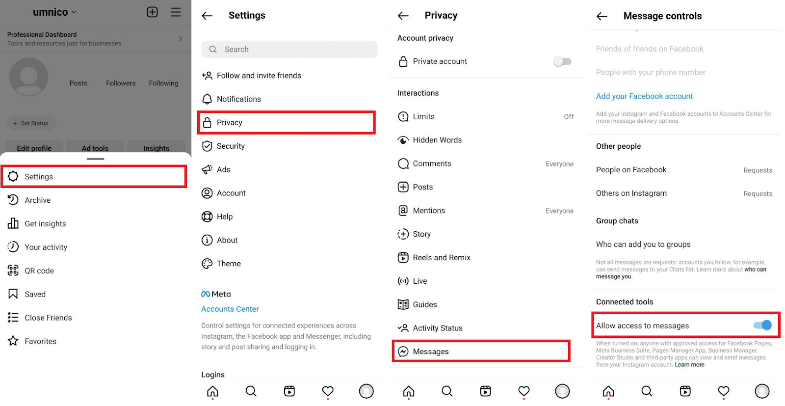 Instagram application settings