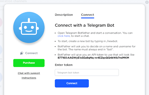 Telegram bot connection window