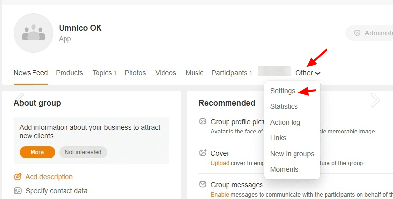 Odnoklassniki Settings