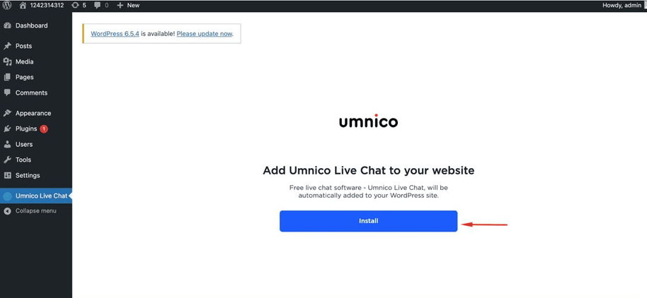 Installing the Umnico chat widget on a Wordpress site