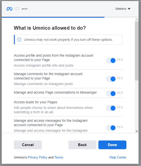 Facebook setting access