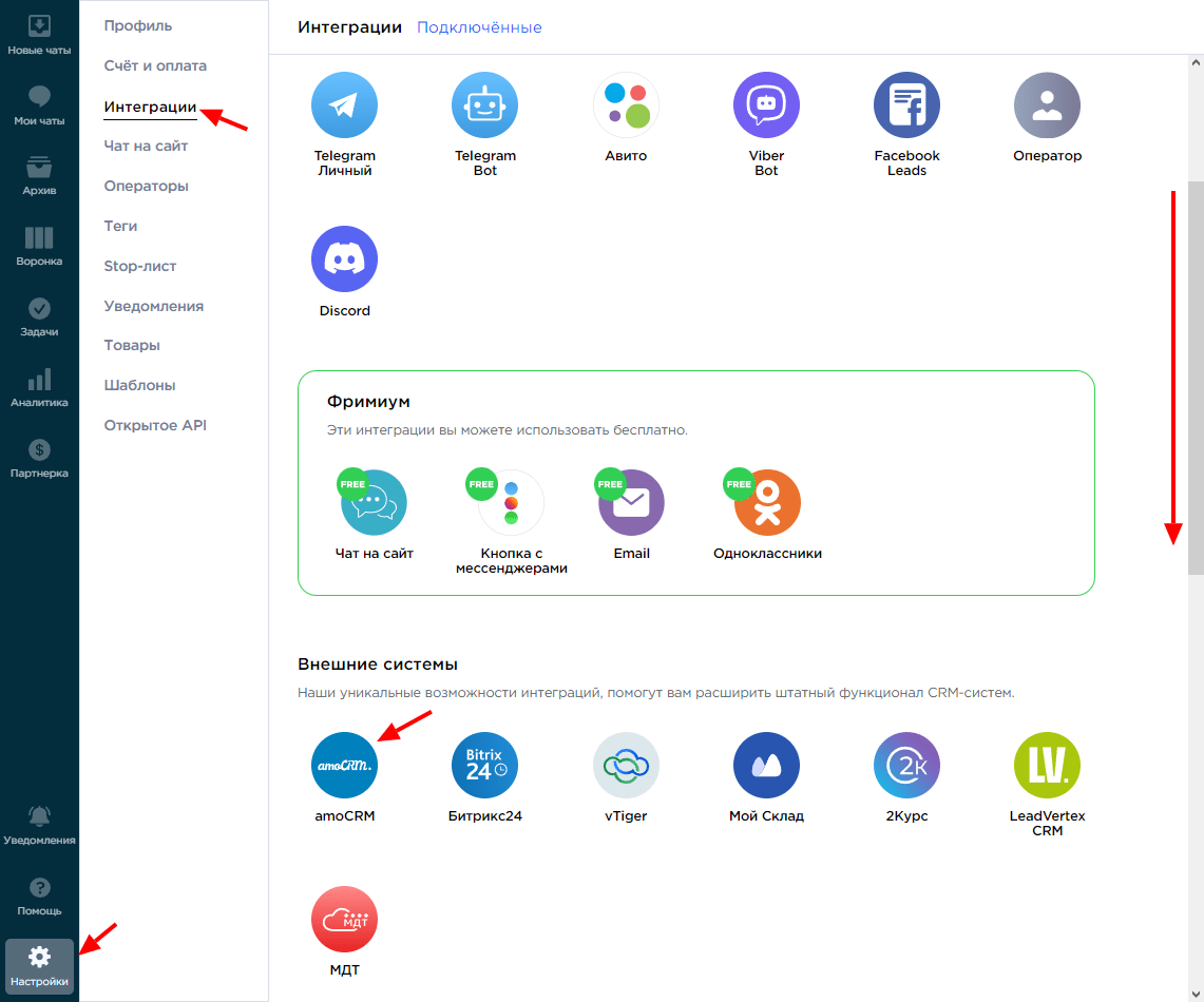 Umnico page of integrations