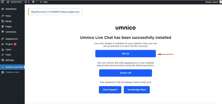 Successful installation of Umnico Live Chat