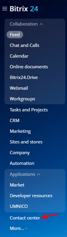 Bitrix24 Menu - Contact Center
