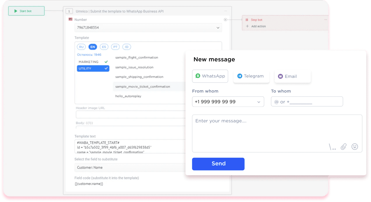 Multiples instant messengers functionality inside amoCRM